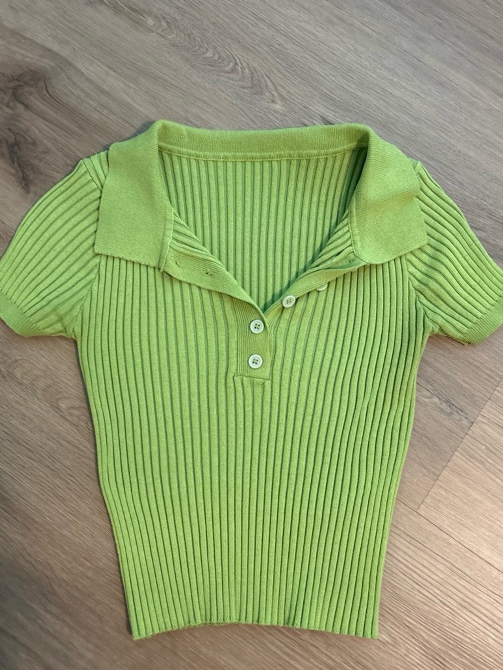 Ribbed Polo Knit Top in Lime Green
